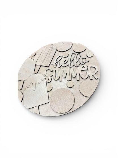 DIY Hello Summer Circles #1 Wooden Door Hanger: Hello Summer Circles, Unfinished, Paint Parties