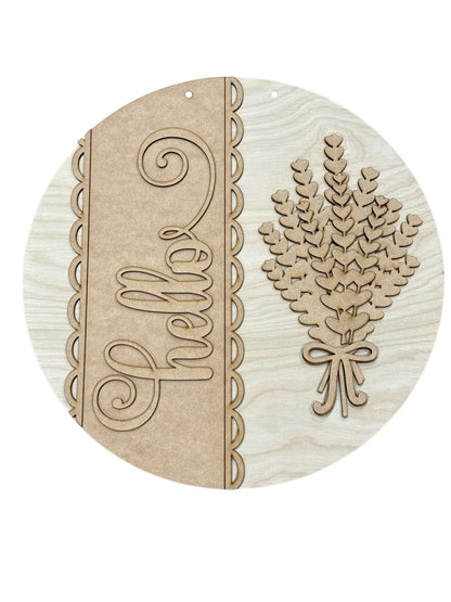DIY Hello Lavender Door hanger, Unfinished Wooden Door Hanger: Unfinished, Lavender, Summer Spring Door Hanger, Paint Party