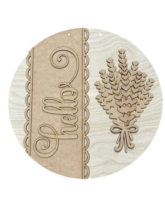 DIY Hello Lavender Door hanger, Unfinished Wooden Door Hanger: Unfinished, Lavender, Summer Spring Door Hanger, Paint Party