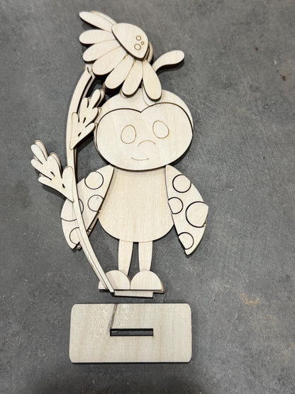 DIY Lady Bugs Shelf Sitter, Kids, Shelf Sitters, Summer, Crafting, Unfinished Wood, Lady Bug with Flowers, Flower, Cute