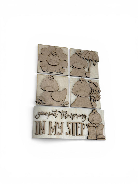 DIY Spring Duck Squares, Duck Spring Ladder inserts, Ladder Inserts DIY, 4.25" Squares for inserts, ladder inserts, Duck and flowers