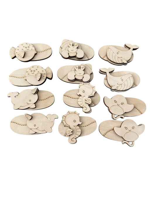 DIY Nautical Kids Hair Blank Hair Clip Pieces, Wood is Ready to Paint, Girl, Children, Ocean, Sea Creatures
