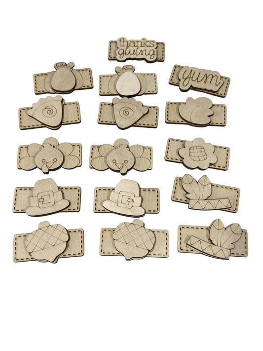DIY Thanksgiving Hair Blank Hair Clip Pieces, Wood is Ready to Paint, Girl, Children, Pie, Turkey, Holiday