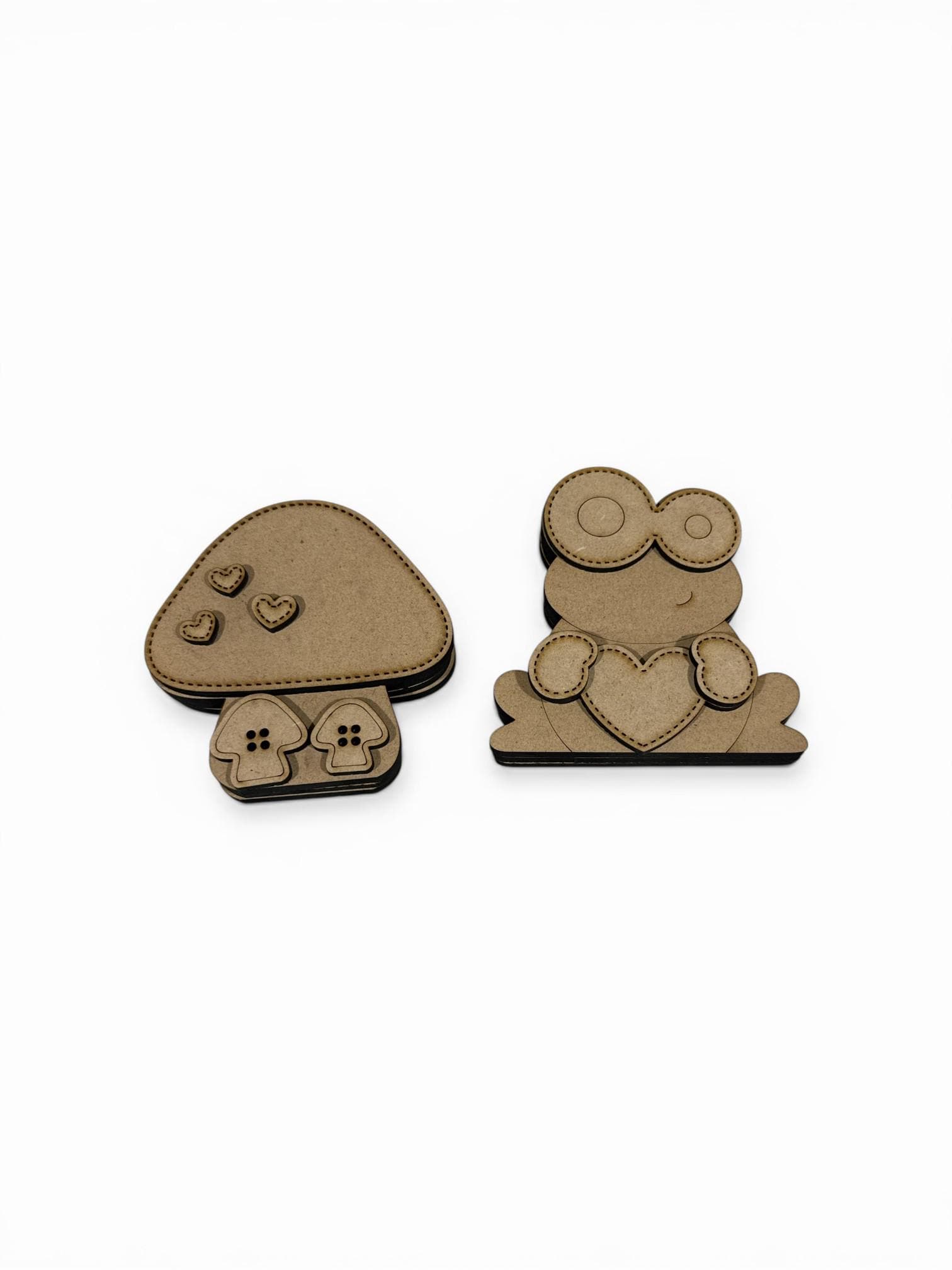 DIY Frog or Mushroom Card Holder Set, Spring, Frog, Mushroom, Summer, Picture, Place Setting, Shelf Sitter, Unfinished