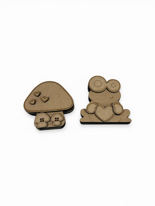 DIY Frog or Mushroom Card Holder Set, Spring, Frog, Mushroom, Summer, Picture, Place Setting, Shelf Sitter, Unfinished
