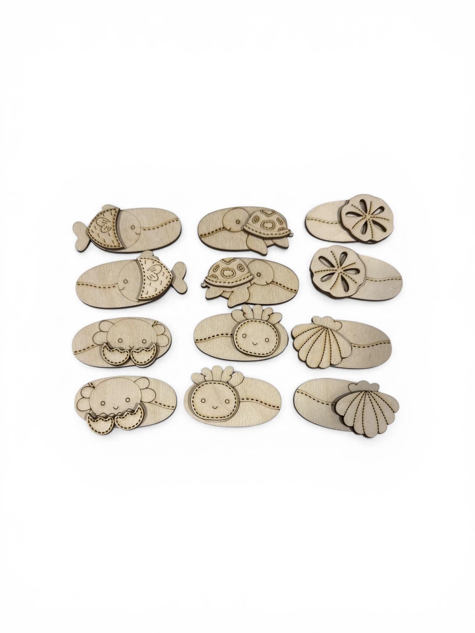 DIY Nautical #2 Kids Hair Blank Hair Clip Pieces, Wood is Ready to Paint, Girl, Children, Ocean, Sea Creatures, Seashell