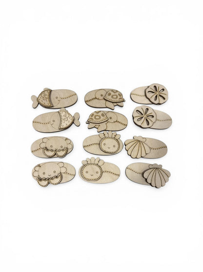 DIY Nautical #2 Kids Hair Blank Hair Clip Pieces, Wood is Ready to Paint, Girl, Children, Ocean, Sea Creatures, Seashell