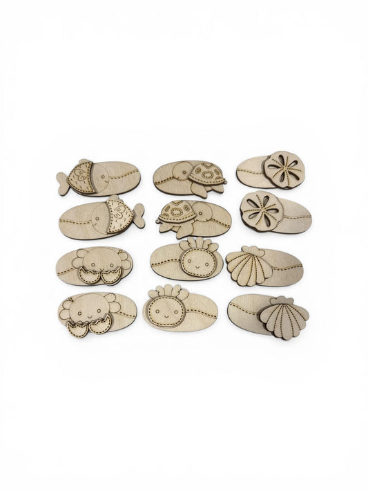 DIY Nautical #2 Kids Hair Blank Hair Clip Pieces, Wood is Ready to Paint, Girl, Children, Ocean, Sea Creatures, Seashell