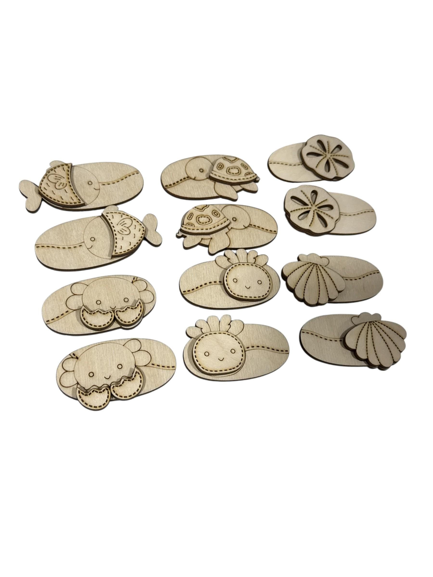 DIY Nautical #2 Kids Hair Blank Hair Clip Pieces, Wood is Ready to Paint, Girl, Children, Ocean, Sea Creatures, Seashell