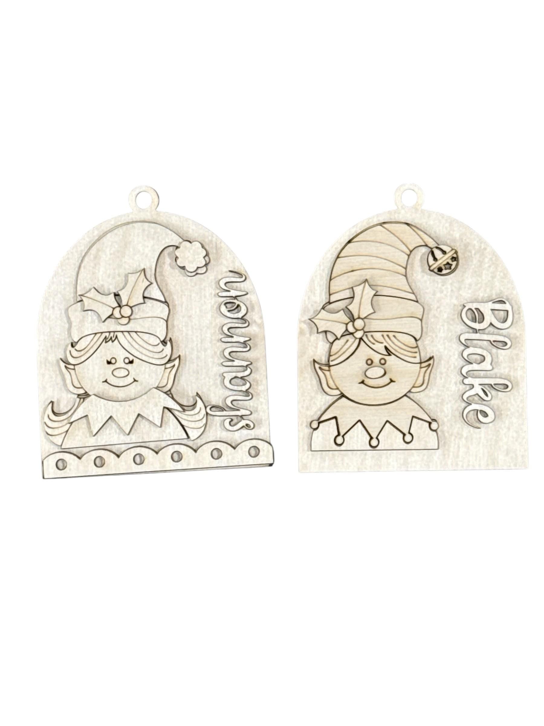 DIY Elf Personalized Ornaments 102, Unfinished Christmas, Boy and Girl Elf