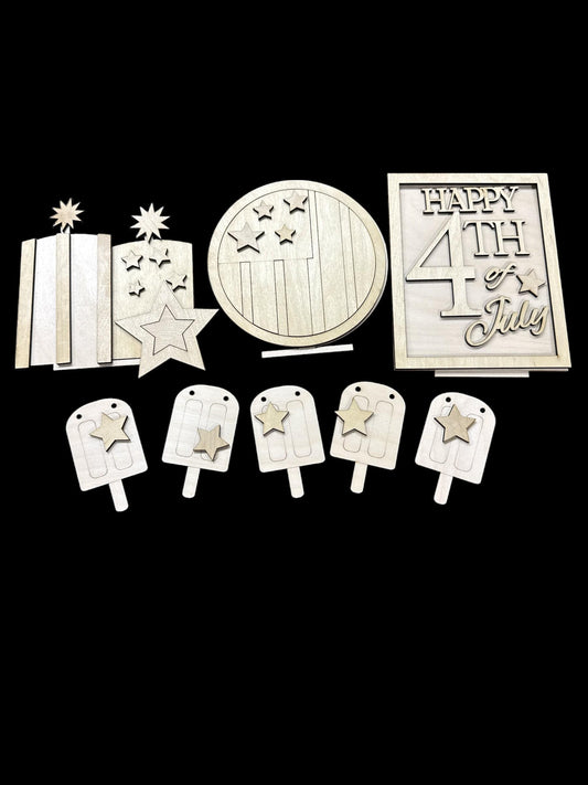 DIY 4th of July Unfinished Wood Interchangeable Insert, Inserts only Unfinished Memorial Interchangeable tiered tray