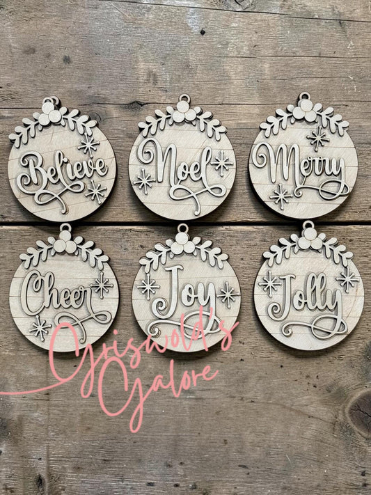 DIY Classic Christmas Ornaments, Unfinished Christmas, Joy, Noel, Believe