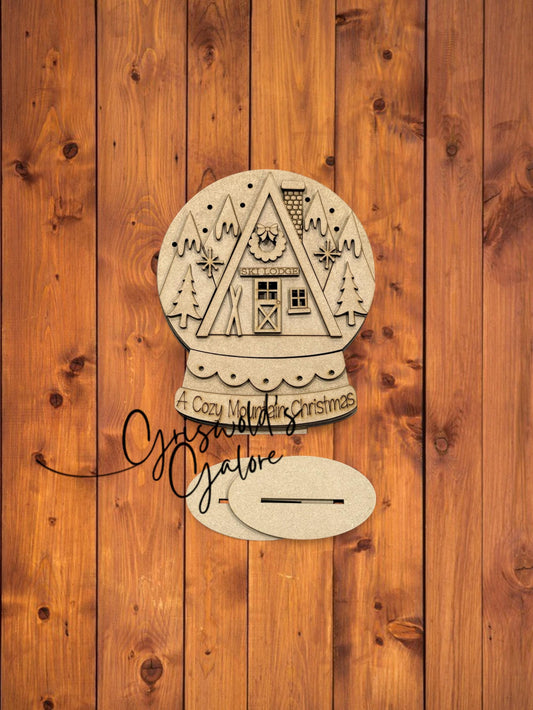 DIY Ski Lodge Light Up Snow Globe Shelf Sitter, Seasonal Decor, Ski, Cabin Decor, Ski Lodge