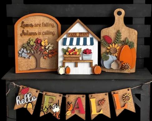 DIY Fall Unfinished Wood Interchangeable Insert, Inserts only Unfinished Fall Interchangeable tiered tray