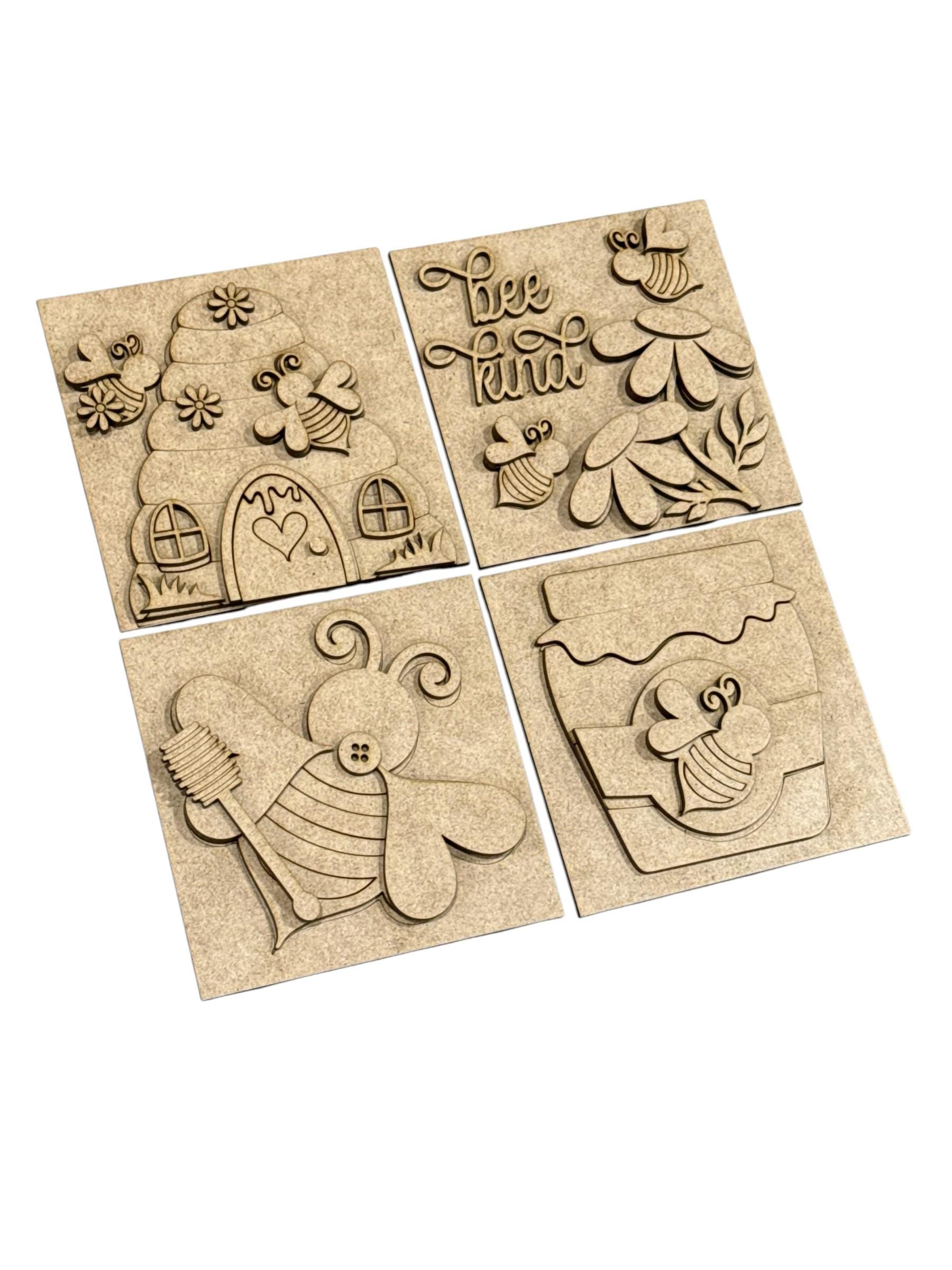 DIY Honey Bee Squares, DIY Ladder Inserts, Honey Bee, Ladder Inserts Craft, Paint Your Own, Spring, Bee Squares, 4.25"