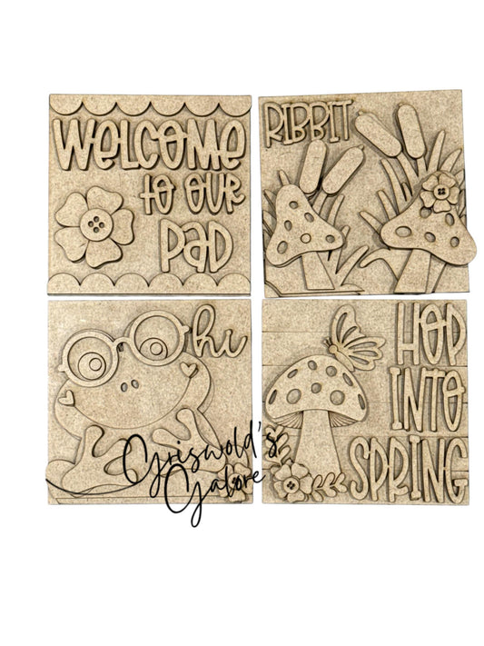 DIY Hope into Spring Frog Squares, DIY Ladder Inserts, Welcome to our Pad, Ladder Inserts Craft, Paint Your Own, Spring, Frog Squares, 4.25"