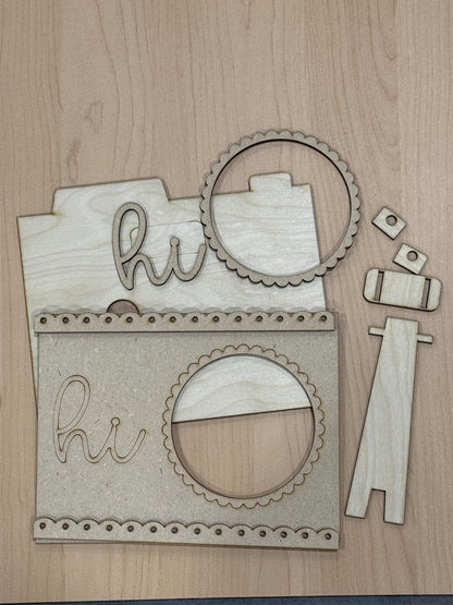 DIY Retro Interchangeable Camera 3" Round Sign Shelf Sitter (Unfinished), Camera Seasonal Rounds Holder