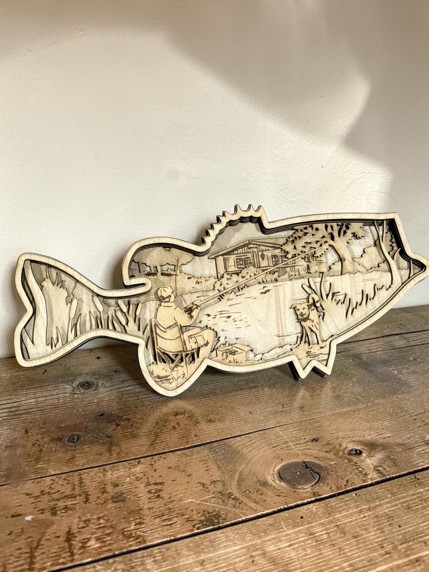 DIY Fisherman and Dog Multi Layered, Unfinished 3D Fisherman, Wood DIY