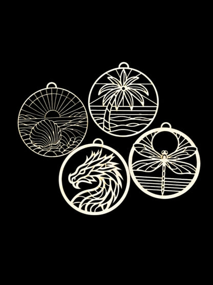 Suncatcher #2 Car Charms, Dragon, Dragonfly, Palm Tree, Seashell, Unfinished Car Charms
