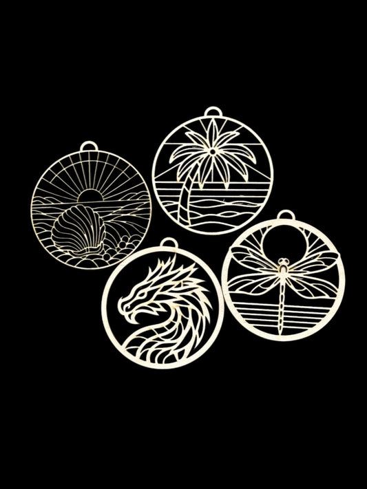 Suncatcher #2 Car Charms, Dragon, Dragonfly, Palm Tree, Seashell, Unfinished Car Charms