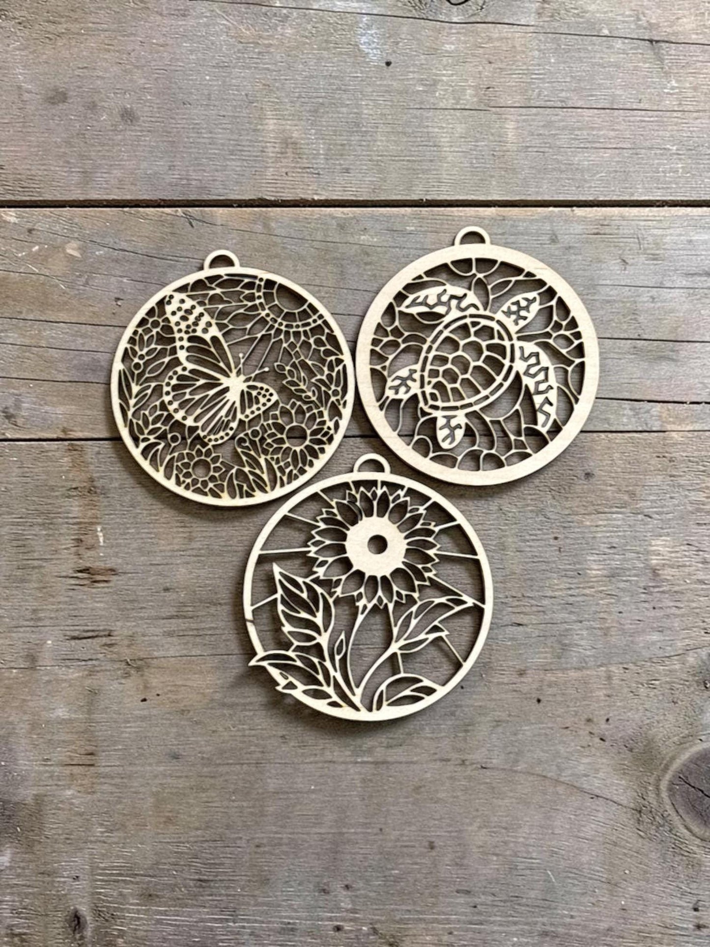 Suncatcher #3 Car Charms, Butterfly, Sunflower, Turtle, Unfinished Car Charms