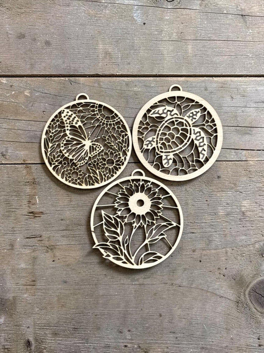 Suncatcher #3 Car Charms, Butterfly, Sunflower, Turtle, Unfinished Car Charms