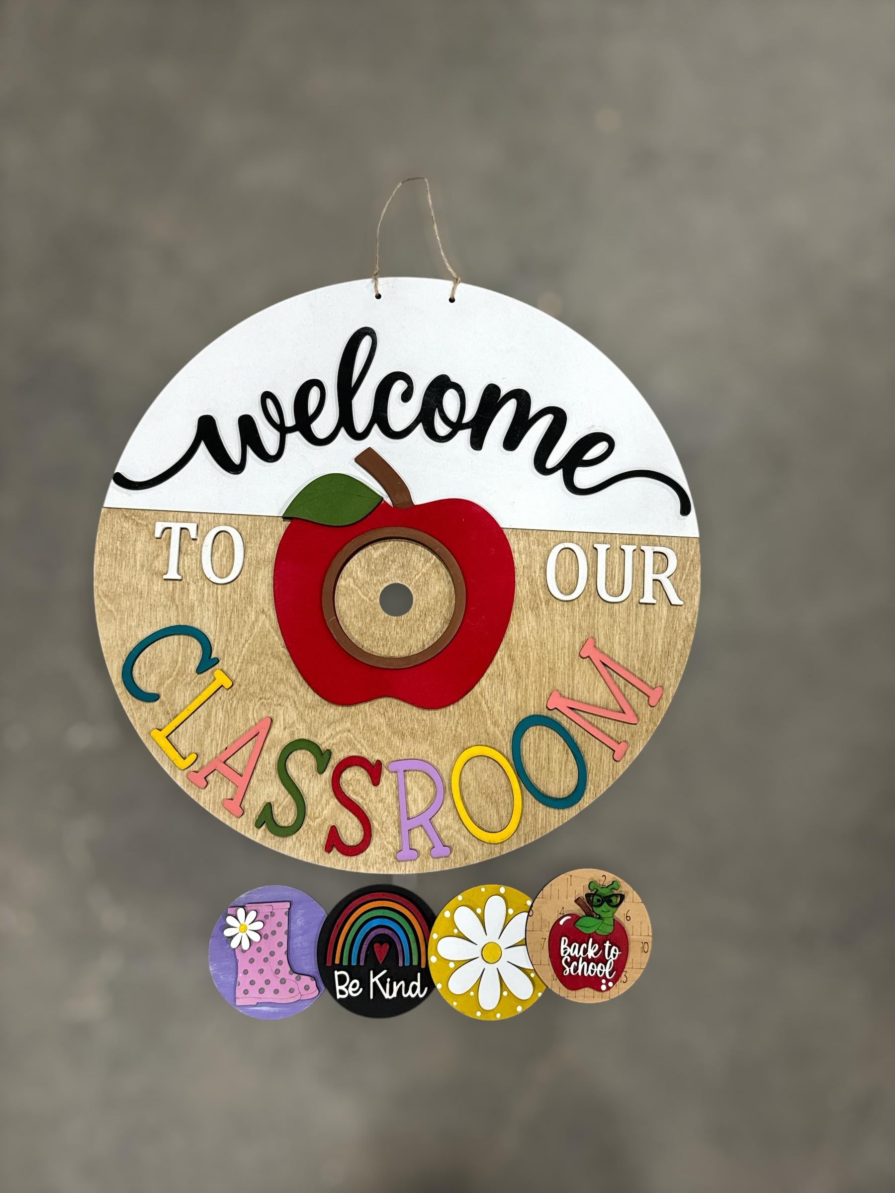 15" Welcome to our Classroom Sign ONLY: Interchangeable Door Hanger for Rounds, Interchangeable Sign for 3" Rounds, Classroom sign