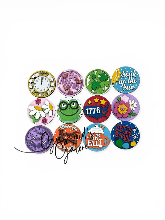 Bundle 8 of 3" or 6" Seasonal Interchangeable Sign Rounds, Hand-Painted MDF Decor, Hand-Painted Seasonal Inserts, Interchange Seasons