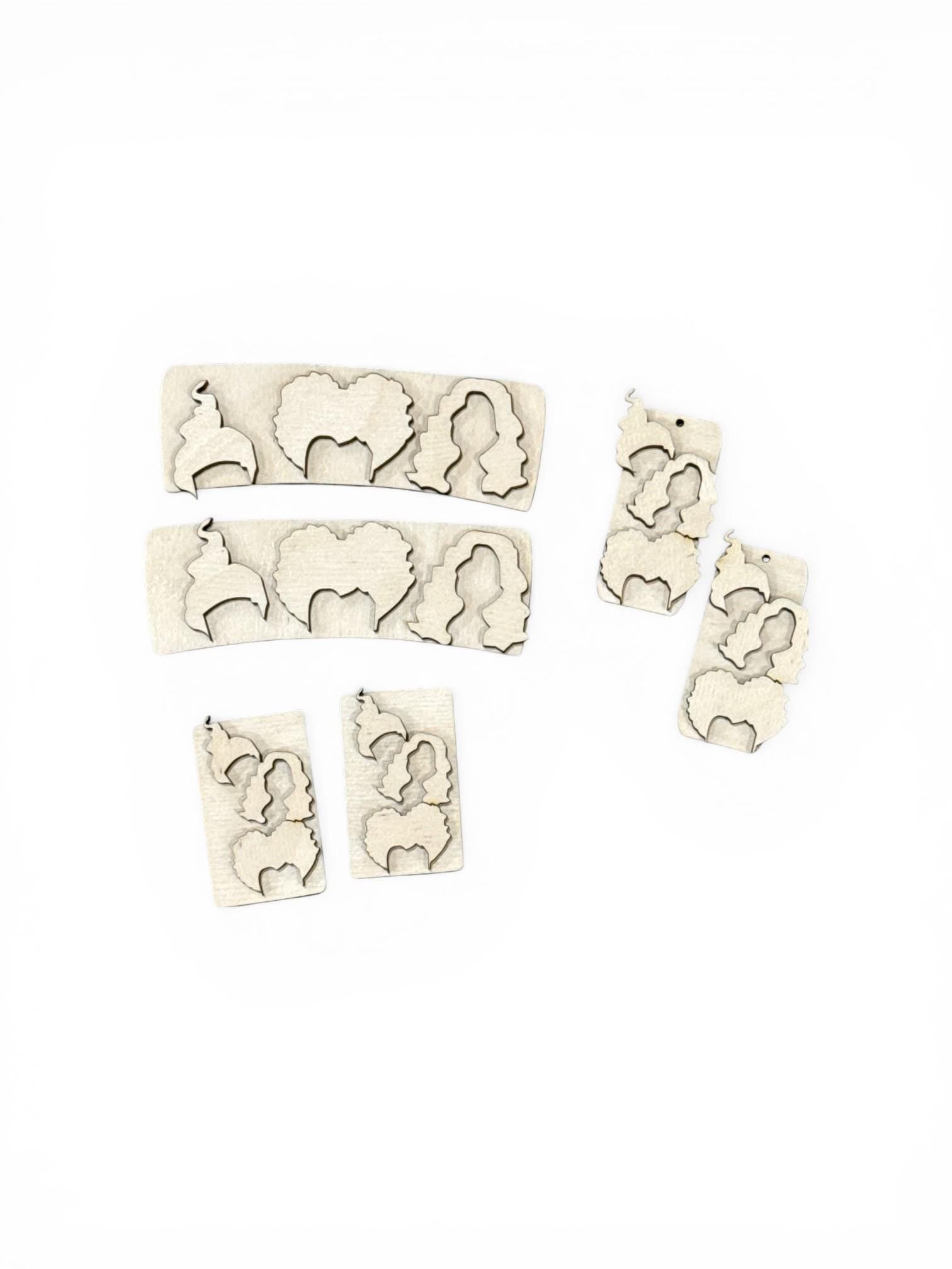 DIY Hocus Witches Halloween Sisters Hair Clip Pieces: Unfinished Wood Laser Cut Blanks,