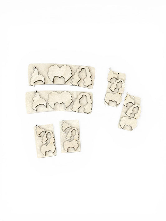 DIY Hocus Witches Halloween Sisters Hair Clip Pieces: Unfinished Wood Laser Cut Blanks,