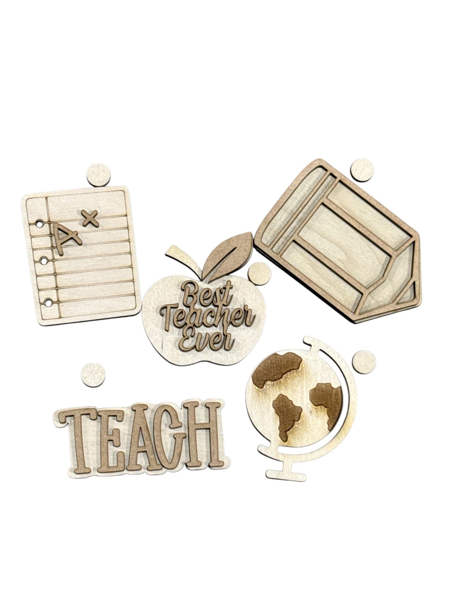 DIY Teacher School Tote Beach Bag Charm, Set of 5 Interchangeable Charms for Wooden Beach Tote Bag, DIY Bag Charms Schol Teacher
