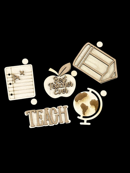 DIY Teacher School Tote Beach Bag Charm, Set of 5 Interchangeable Charms for Wooden Beach Tote Bag, DIY Bag Charms Schol Teacher