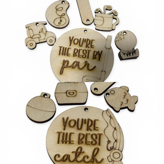 DIY Keychain Father's Day, Golf Keychain, Fishing Keychain, Unfinished, Paint your own