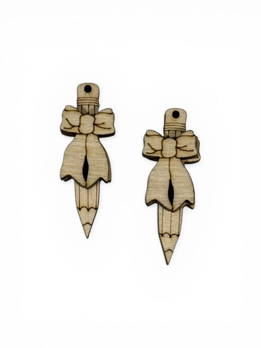 DIY Teacher Earrings: Unfinished Wood Pencil with Bow Earrings, unfinished, DIY Pencil