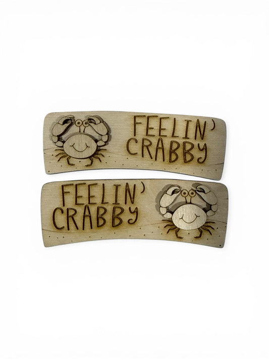 DIY IFeelin' Crabby DIY Wood Laser Blank Hair Clip Pieces, Unfinished Feelin Crabby, Crab lover