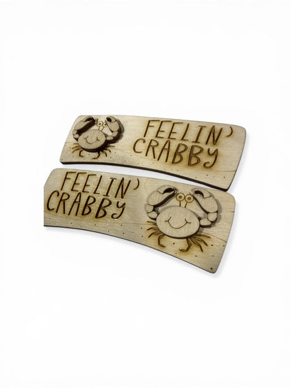DIY IFeelin' Crabby DIY Wood Laser Blank Hair Clip Pieces, Unfinished Feelin Crabby, Crab lover