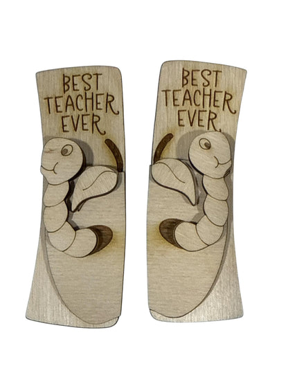 DIY Best Teacher Ever Apple Claw Clip Pieces: Unfinished Wood Laser Cut Blanks, Apple with worm
