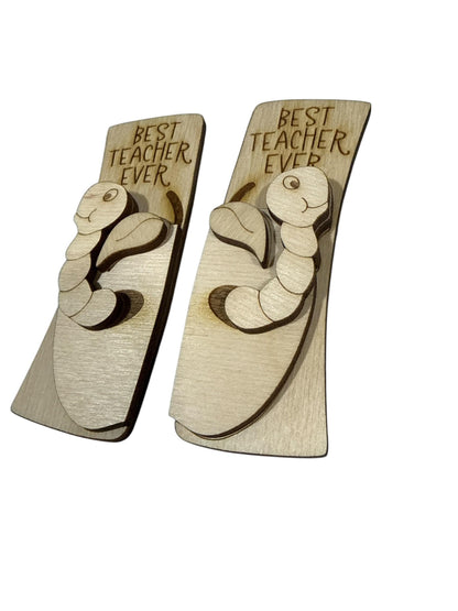 DIY Best Teacher Ever Apple Claw Clip Pieces: Unfinished Wood Laser Cut Blanks, Apple with worm
