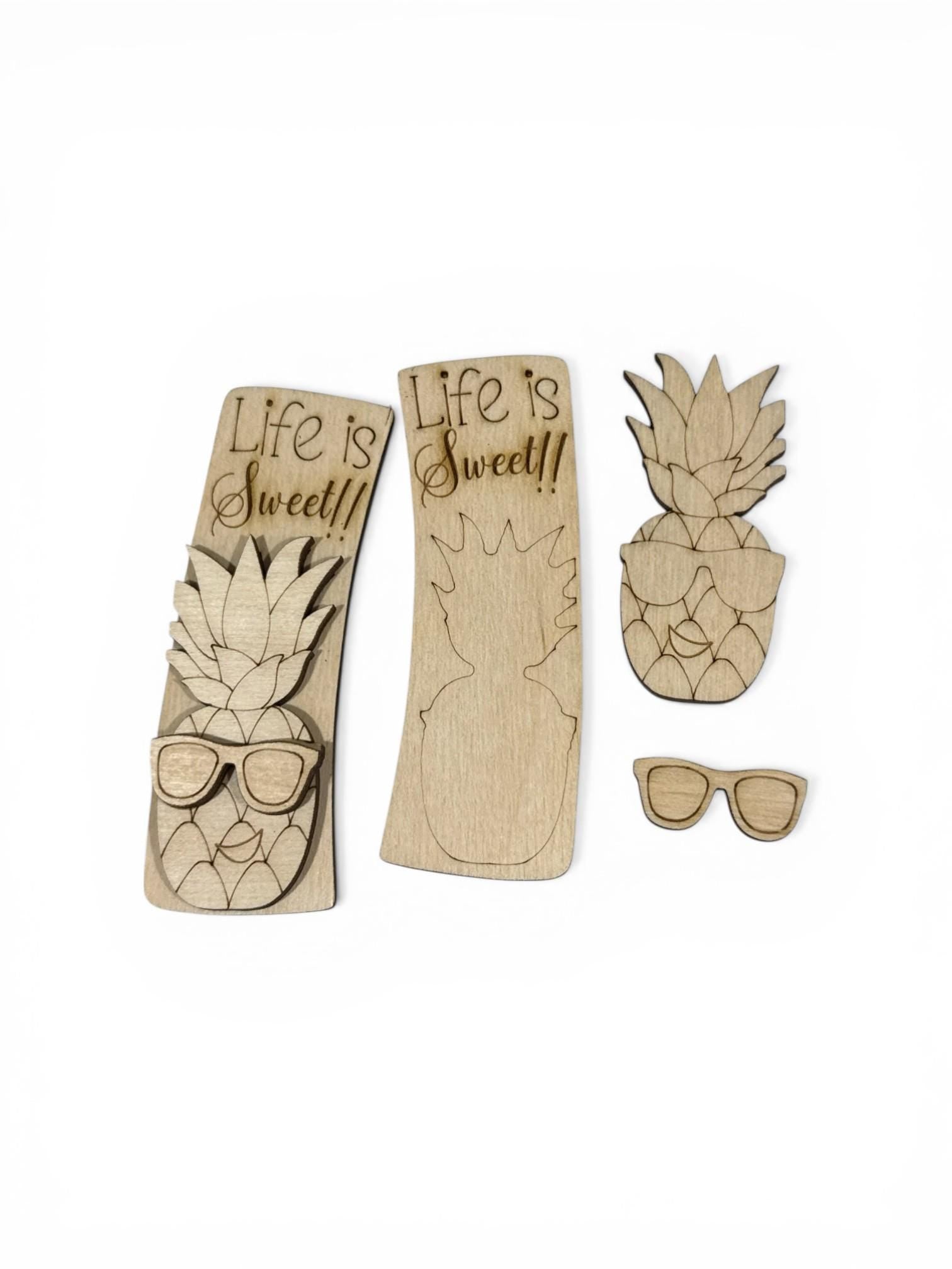 DIY Life is Sweet Pineapple Claw Clip Pieces: Unfinished Wood Laser Cut Blanks, Pineapple