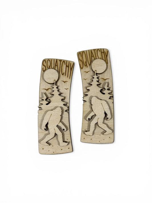 DIY Squatchy Claw Clip Pieces: Unfinished Wood Laser Cut Blanks, Squatchy with mountains