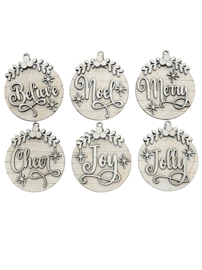 DIY Classic Christmas Ornaments, Unfinished Christmas, Joy, Noel, Believe