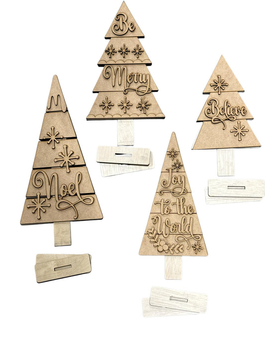 DIY Classic Christmas Trees, Unfinished Tree, Believe, Merry, Noel Christmas Trees