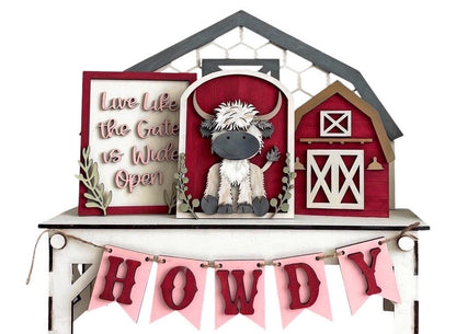 DIY Highland Cow Home Unfinished Wood Interchangeable Insert, Inserts only Unfinished farm life Interchangeable tiered tray