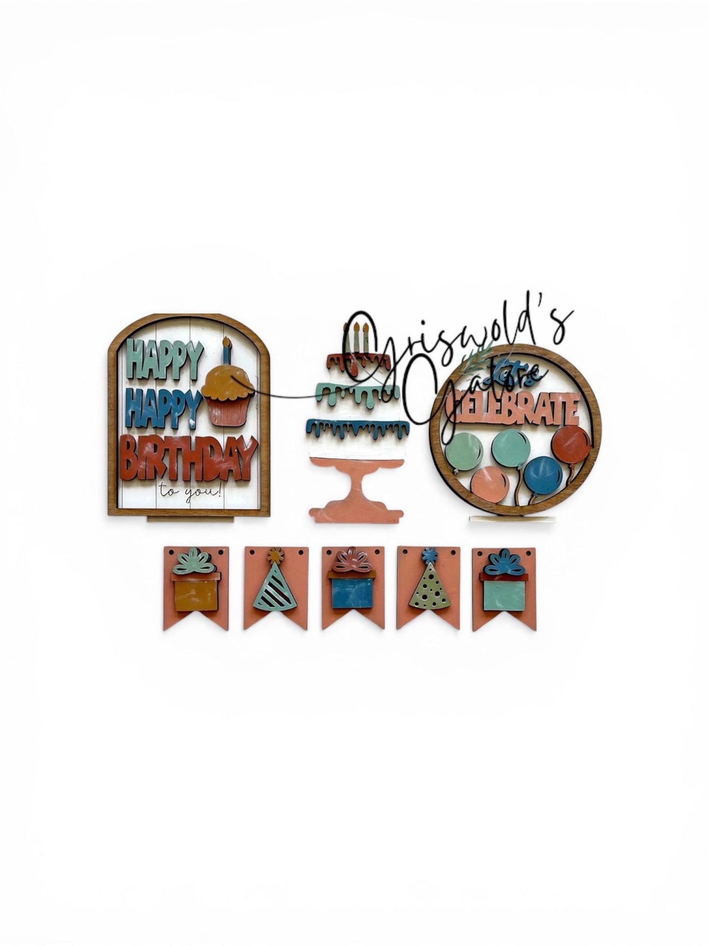 DIY Birthday Unfinished Wood Interchangeable Insert, Inserts only Unfinished Happy Birthday Interchangeable tiered tray