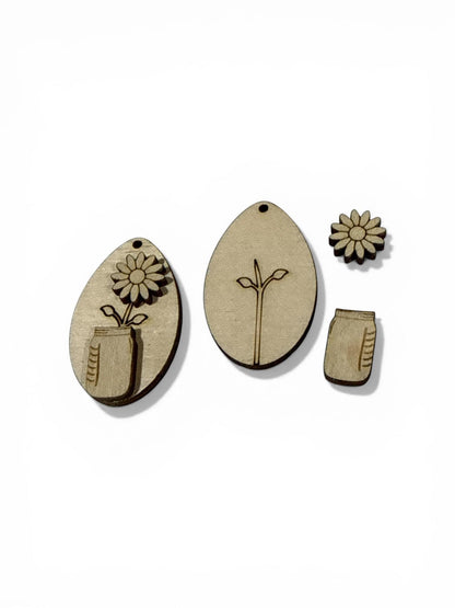 DIY Flower in a vase Earrings: Unfinished Wood Flower Earrings, Summer Flower