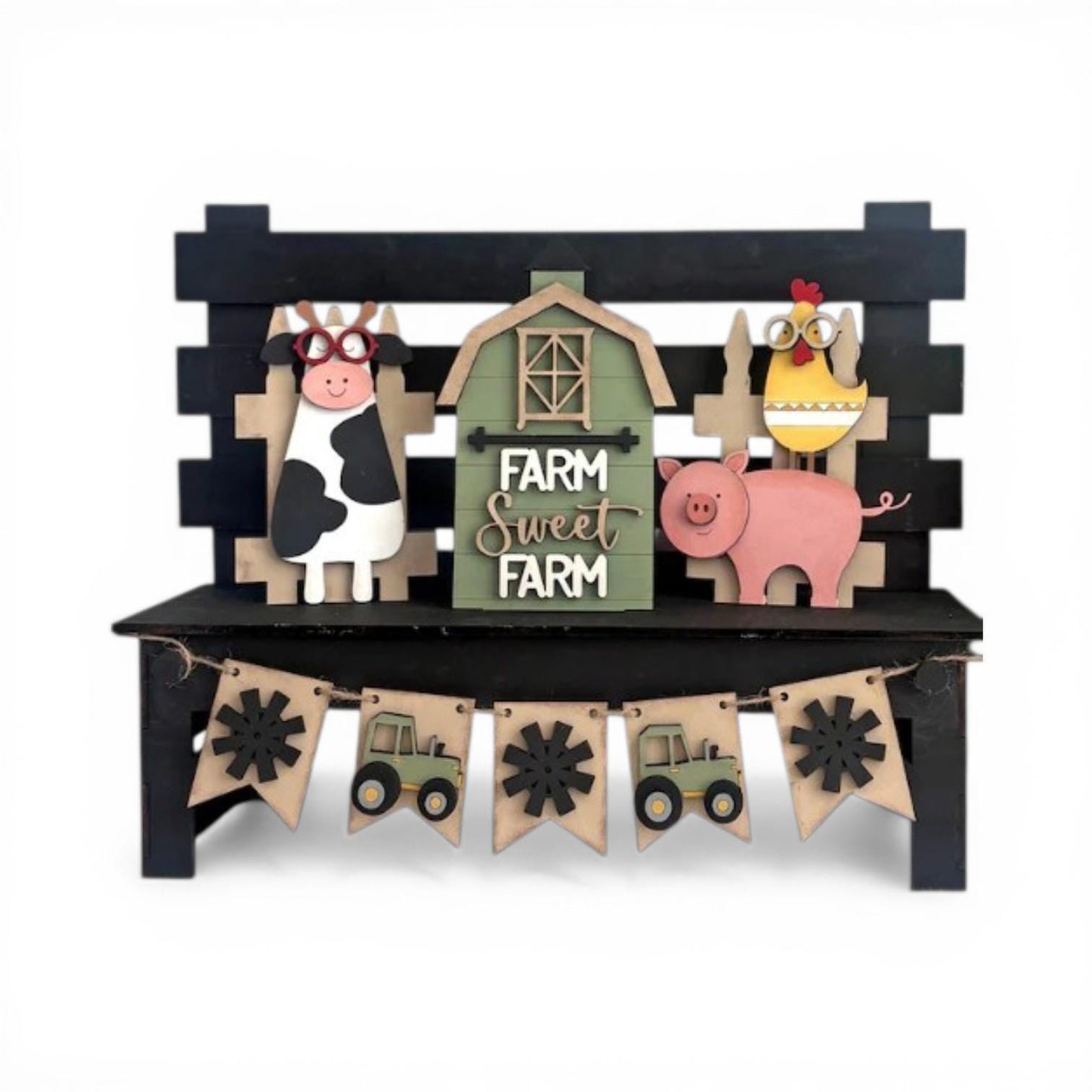 DIY Farm Sweet Farm Animals #2 Unfinished Wood Interchangeable Insert, Inserts only Unfinished Cows, Barn, Interchangeable Bench