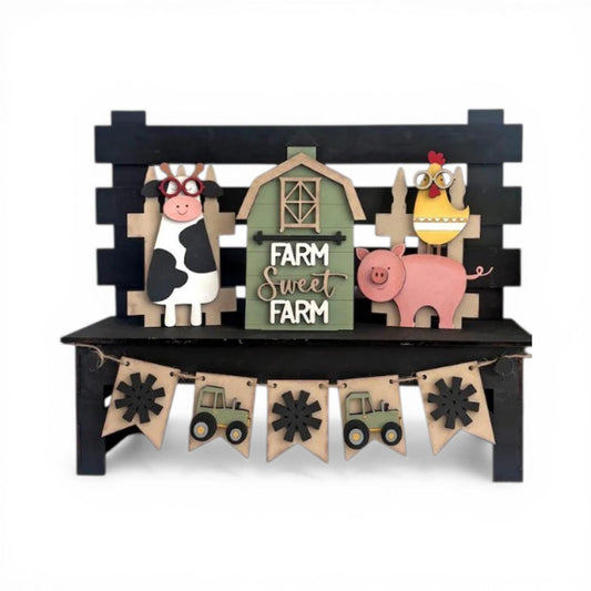 DIY Farm Sweet Farm Animals #2 Unfinished Wood Interchangeable Insert, Inserts only Unfinished Cows, Barn, Interchangeable Bench