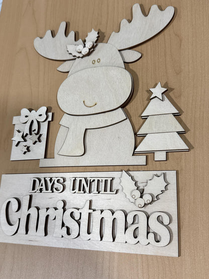 DIY Moose Christmas Advent Interchangeable Inserts, Countdown, Unfinished, Inserts Only, Moose Countdown