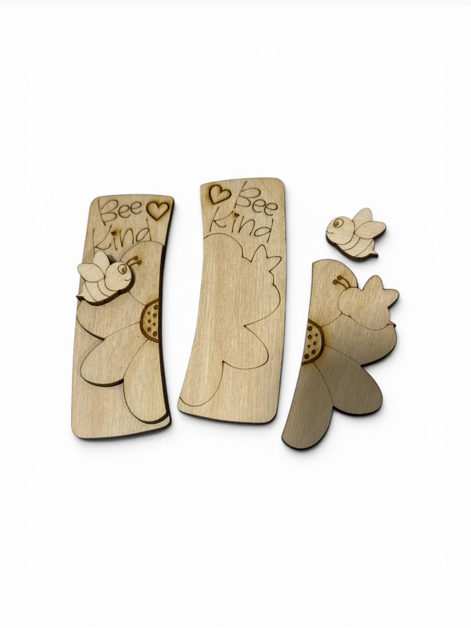 DIY Be Mine Flower Wood Laser Blank Hair Clip Pieces, Unfinished Pickle, Wood is Ready to Paint, Laser Cut, Be Mine with Bee