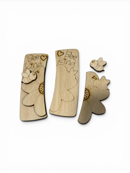 DIY Be Mine Flower Wood Laser Blank Hair Clip Pieces, Unfinished Pickle, Wood is Ready to Paint, Laser Cut, Be Mine with Bee
